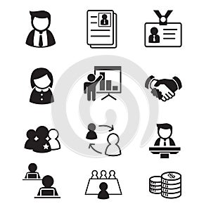 Human resource & staff management icons set illustration