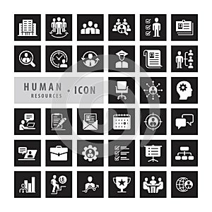 Human Resources black icons set, Square botton icons modern design