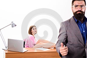Human resources for business. Human resources manager after job interview. Sexy interviewer with candidate in human