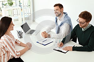 Human resources commission conducting job interview with applicant