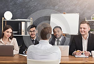 Human resources commission interviewing woman