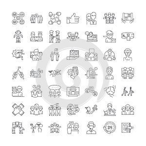 Human resources department linear icons, signs, symbols vector line illustration set