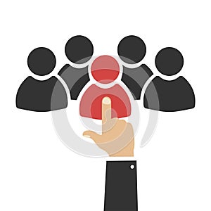 Human resources. Group of people. Job interview. Choice of person. Person suitable for the work. Vector illustration