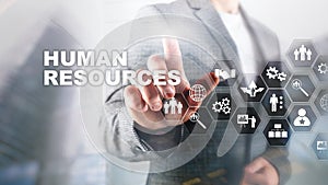 Human Resources HR management concept. Human resources pool, customer care and employees.