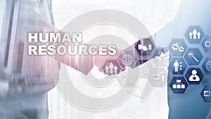 Human Resources HR management concept. Human resources pool, customer care and employees.