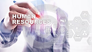 Human Resources HR management concept. Human resources pool, customer care and employees.