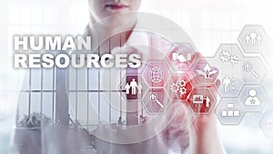 Human Resources HR management concept. Human resources pool, customer care and employees.