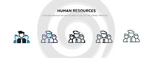 Human resources icon in different style vector illustration. two colored and black human resources vector icons designed in filled