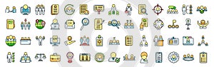Human resources icons set vector color line