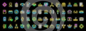 Human resources icons set vector neon