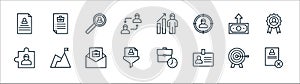 Human resources line icons. linear set. quality vector line set such as resume, id card, filtering, puzzle, salary, recruitment,