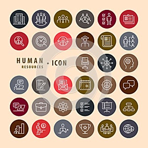 Human Resources linear icons set, Circle botton icons modern design