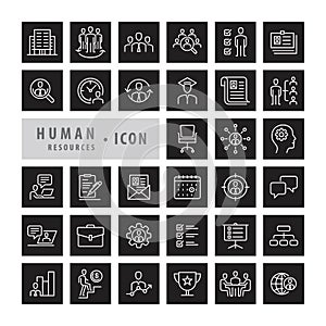 Human Resources linear icons set, Square botton line icons modern design