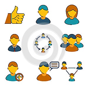 Human resources management business line icons set