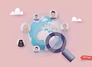 Human resources management and head hunter searching. Social Network and Social Media Concept. 3D Web Vector Illustrations