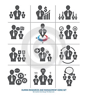 Human resources and management icons set