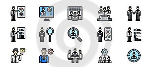 Human Resources Management line color people  icons