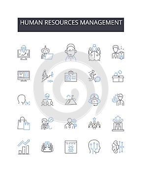 Human resources management line icons collection. Investments, Inflation, Retrenchment, Recession, Prosperity