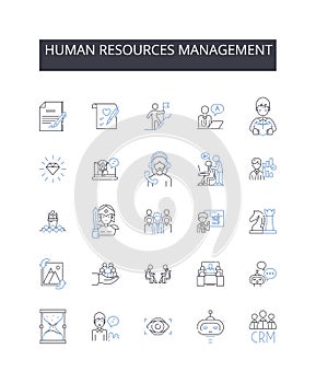 Human resources management line icons collection. Talent acquisition, Workforce planning, Employing staffing, Personnel