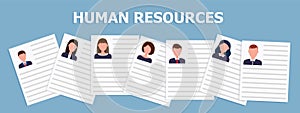 Human resources meeting design. Employment, team management flat illustration concepts. Top view