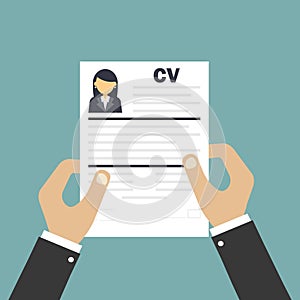 Human resources. Resume or curriculum vitae. Choice of person. Person suitable for the work. Vector illustration