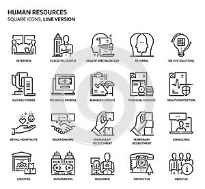 Human resources, square icon set