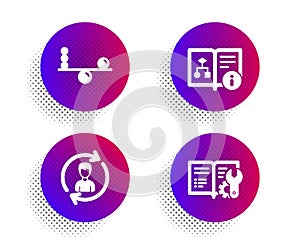 Human resources, Technical algorithm and Balance icons set. Engineering documentation sign. Vector