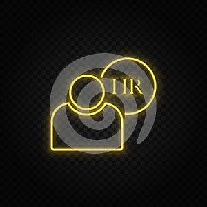 human resources, user yellow neon icon .Transparent background. Yellow neon vector icon