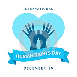 Human right day concept. International peace. Freedom symbol. Hand gestures design like bird-shaped, decor with blue heart.