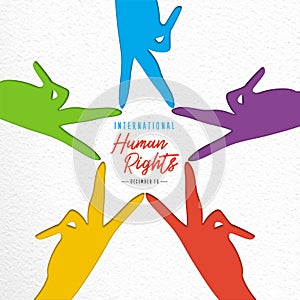 Human Rights day card of diverse people hands