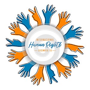 Human Rights day card of diverse people hands