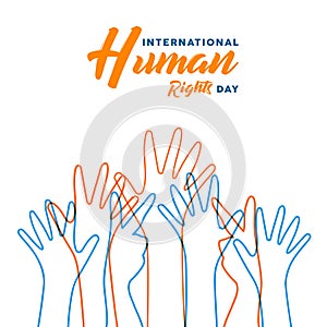 Human Rights day card of diverse people hands