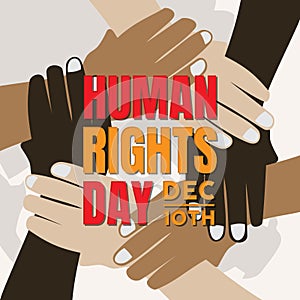 Human Rights day illustration for global equality and peace with holding hands