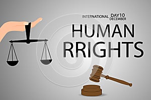 Human Rights Day.Illustration with scales of justice and judge\'s gavel