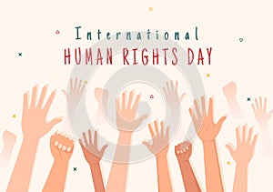 Human Rights Day Template Hand Drawn Flat Cartoon Illustration with Hands Raised Breaking Chains or Holding Hand Design