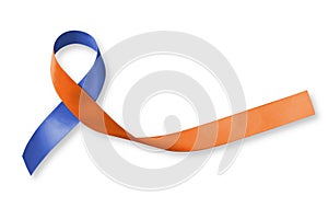 Human rights for family caregivers awareness in Orange navy blue color fabric ribbon isolated on white background clipping path