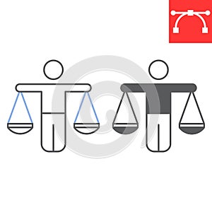 Human rights law line and glyph icon