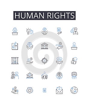 human rights line icons collection. Mergers, Acquisitions, Consolidation, Synergy, Integration, Collaboration