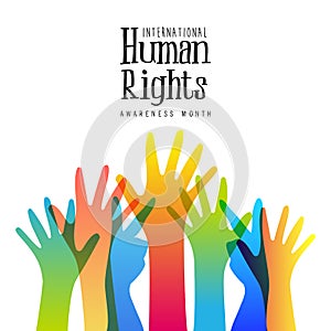 Human Rights Month card of diverse people hands