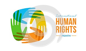 Human Rights Month card of diverse people hands
