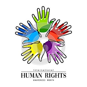 Human Rights Month card of diverse people hands