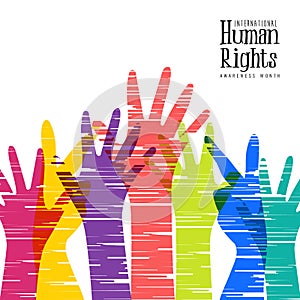 Human Rights Month card of diverse people hands