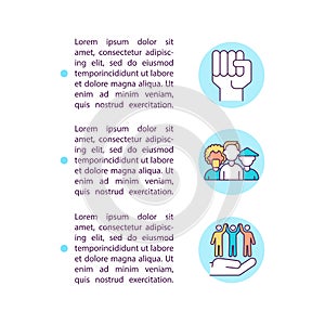 Human rights and self determination concept line icons with text
