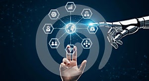 Human-Robot Collaboration: Global Network Synergy, Futuristic Tech Interface