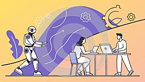 Human and Robot Collaboration in Office Work, vector design Generative AI