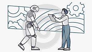 Human and robot collaboration, symbolizing AI, innovation, and future technology, vector design Generative AI