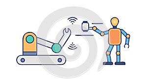 Human-robot collaboration, symbolizing future workforce, intelligent assistance, automation, vector design Generative AI