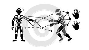 Human and Robot Connection, Data Exchange Collaboration, vector design Generative AI
