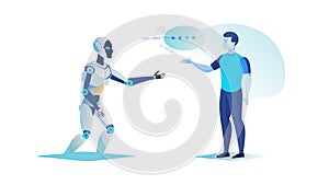 Human and robot conversing, AI communication and interaction, vector design Generative AI