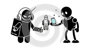 Human-Robot Data Exchange: Digital Interaction and Information Transfer, vector design Generative AI